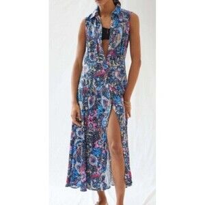 Mauve-Anthropologie Multicolor Whimsical Paisley Resort A-Line Midi Dress Size 8